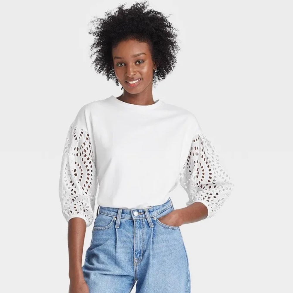A New Day Women’s Long Sleeve Round Neck Eyelet Top